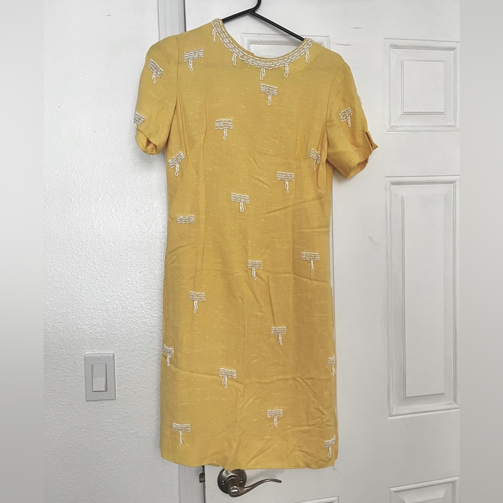 Vintage Yellow 60s Mod Beaded Dress